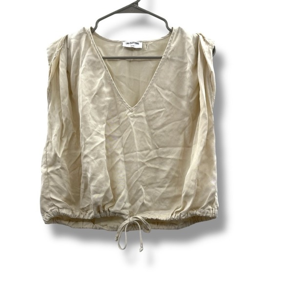 LNA Rayden Tank Women's Medium Bone V Neck Casual Drawstring Top Chic - Picture 3 of 8